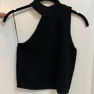 Made in Italy Black Knit Asymmetrical Halter Top 100% Cotton Size S